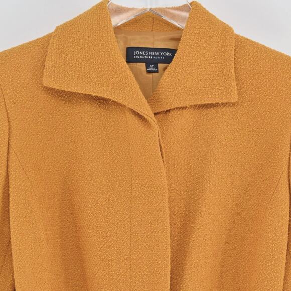 JONES NY Womens Tweed Wool Jacket Size 4 Petite Gold Yellow Belted Button Retro - Picture 10 of 13